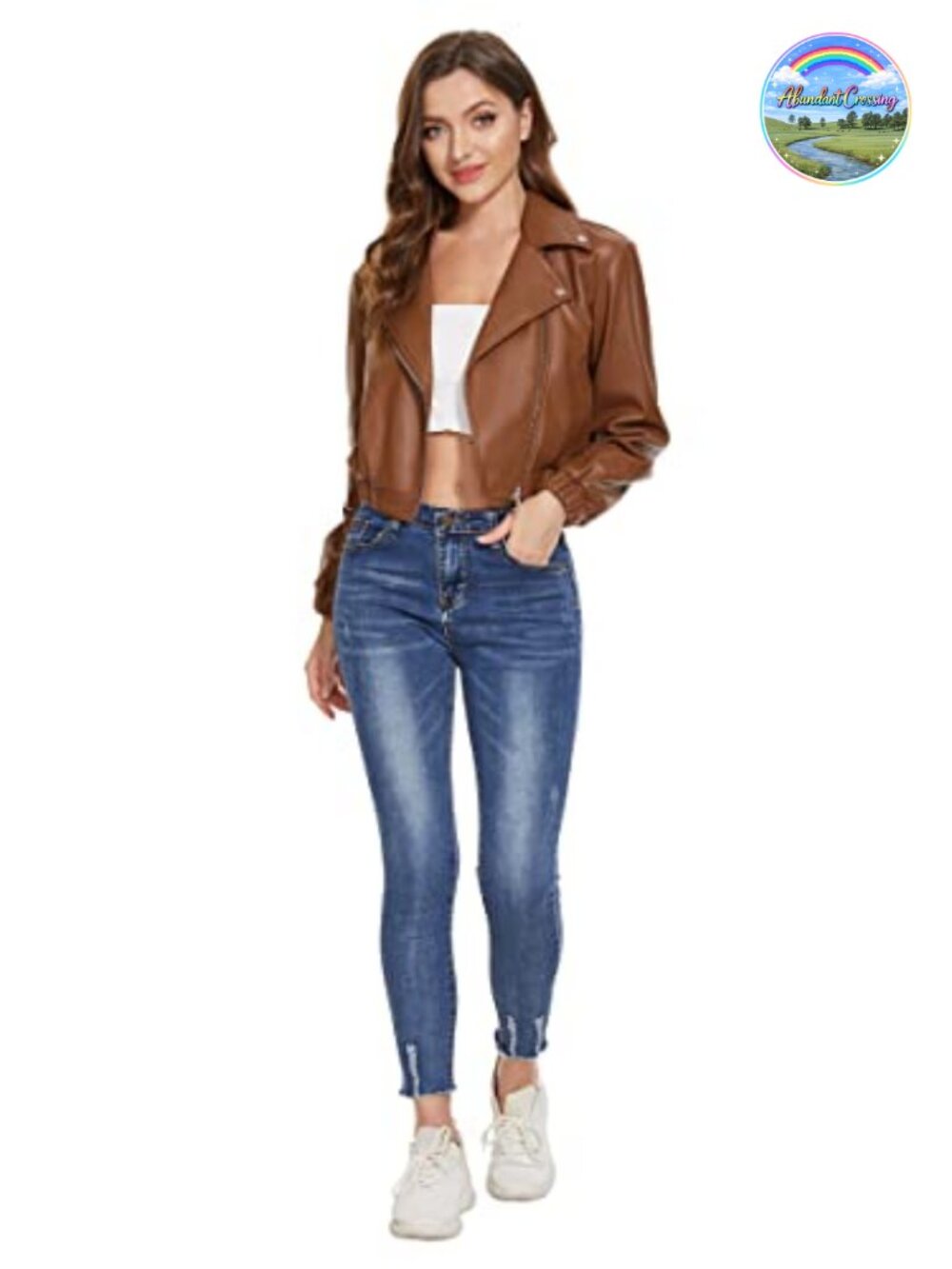 Faux Leather Cropped Moto Jacket with Soft Lining, Zipper Front